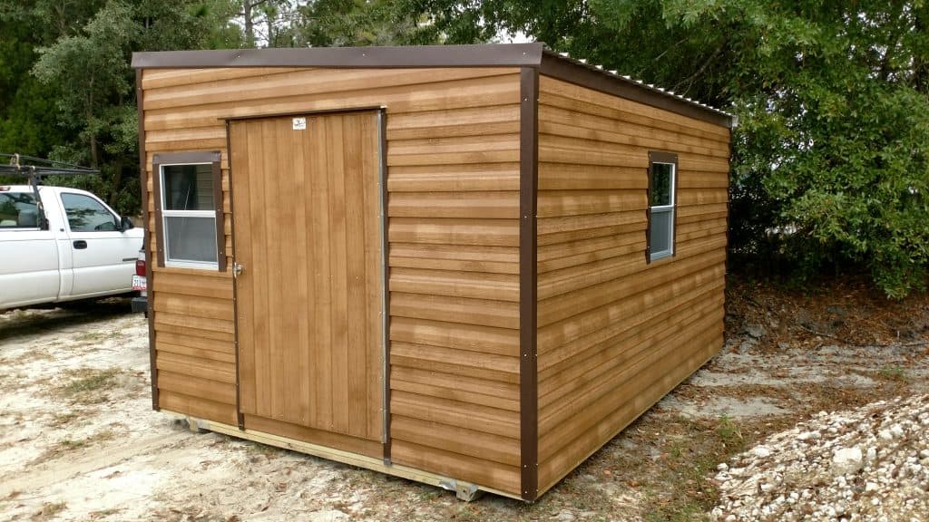 Single slope metal siding with windows and angled roof Robin sheds Probuilt Structures Sheds For Sale In Central Florida Shed in citrus county and sheds in marion county 10x14