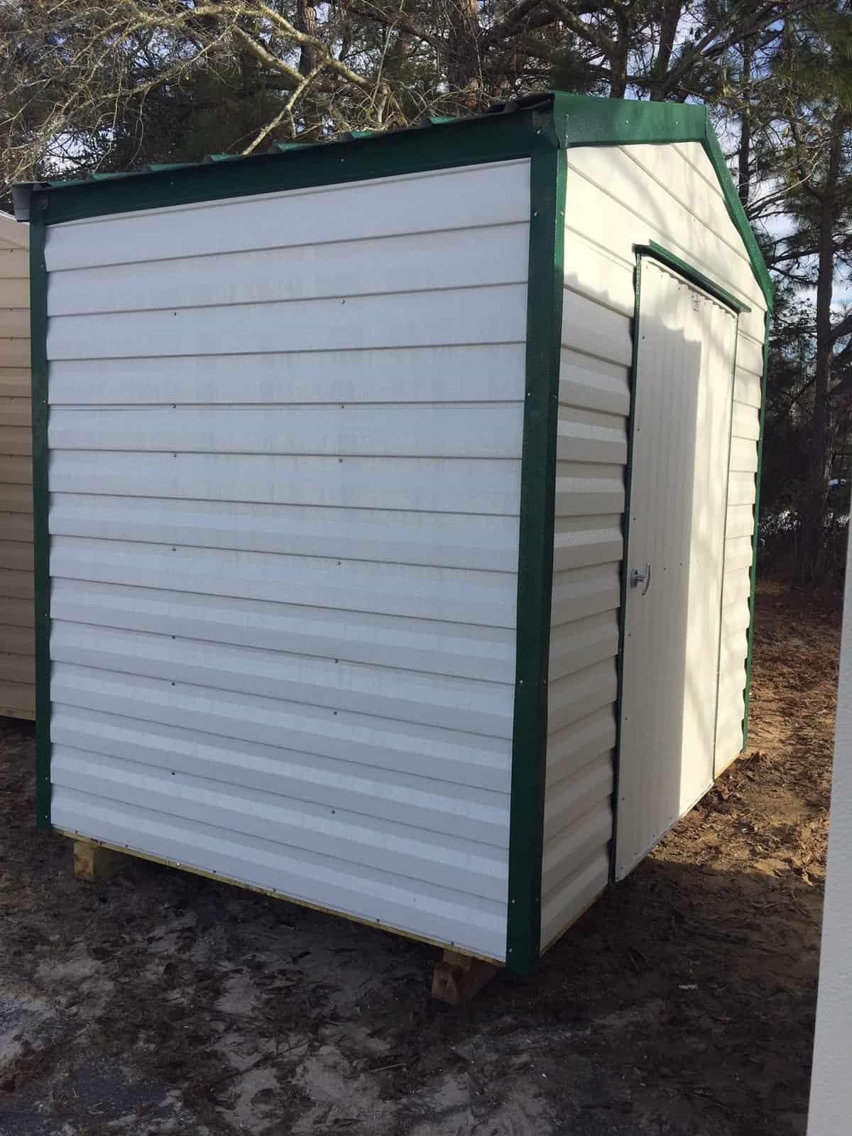 10x6 sheds for sale Robin sheds Probuilt Structures Sheds For Sale In Central Florida Shed in citrus county and sheds in marion county Green trim and white siding Robin sheds Probuilt Structures Sheds For Sale In Central Florida Shed in citrus county and sheds in marion county