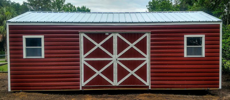 Probuilt Structures Sleel Building Storage Building Sheds She Sheds Man Cave Logo red barn shed