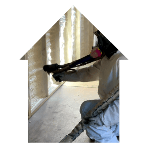 Man spray Foaming a shed