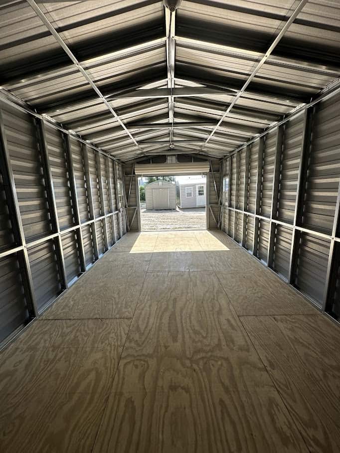 Outdoor wooden bike shed providing secure storage for bicycles.